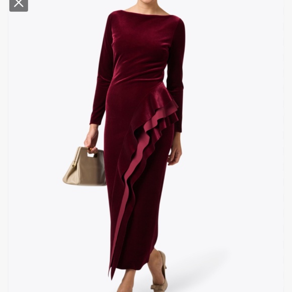 Chiara Boni Dresses & Skirts - Chiara Boni Modesta Burgundy Velvet Ruffle Dress